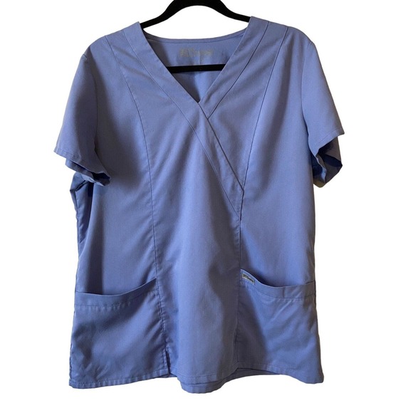 Grey's Anatomy by Barco Scrub Top Large Blue Workwear Career wear Pockets V-Neck - Picture 1 of 11